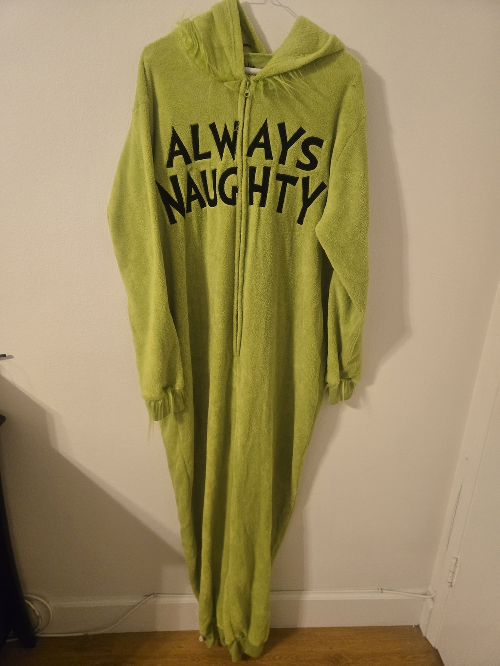 Dr. Seuss Green Hooded Plush Pajama Onesie with "Always Naughty" (Unisex)